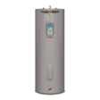 A large water heater displayed against a clean white background, showcasing its size and design features.